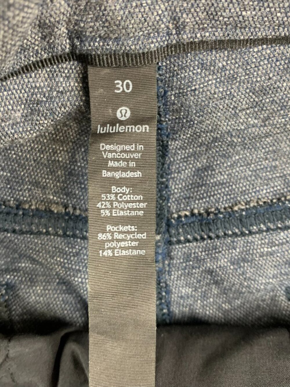 Lululemon Mens 30 Blue Chino ABC Pant Slim Tech Canvas Tapered M5609S 30x32 - Picture 4 of 13
